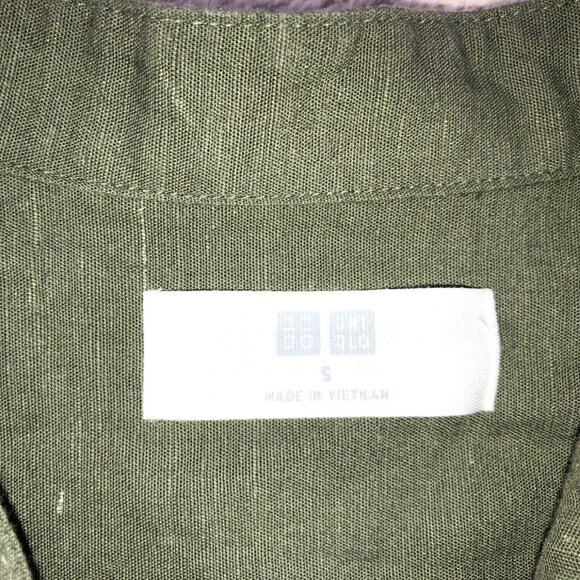 Uniqlo Men's Shirt Small Short Sleeve Cotton Linen Blend Green Button Up Casual - Picture 7 of 13